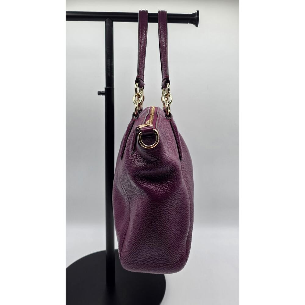 Coach Small Kelsey Pebbled Leather Satchel Bag β Deep Plum β Gold Hardware - Picture 4 of 16